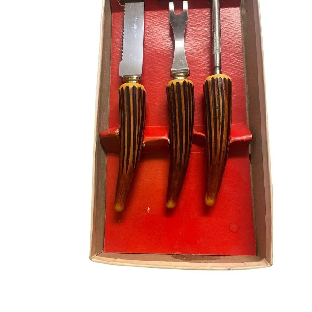 Mid Century modern utensil set horn look handles